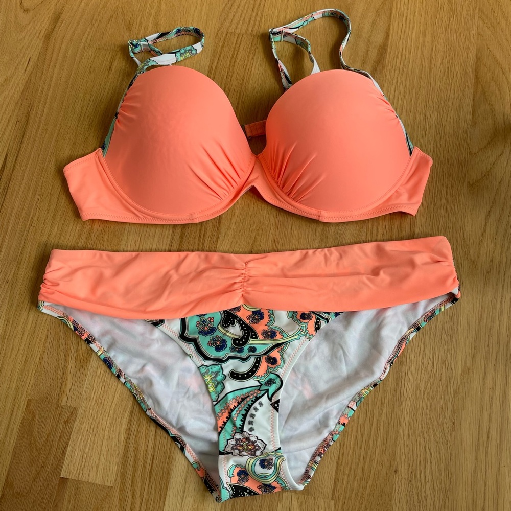 Coral Push-Up Bikini Set - Women Swim Bikini